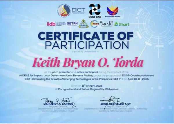 Ai.DEAS for Impact Certificate — DOST-CAR and DICT-CAR LGU Reverse Pitching Competition