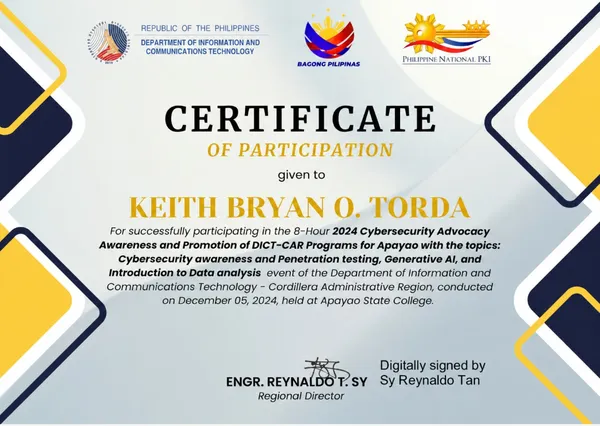 DICT Cybersecurity Pentesting and Generative AI Certificate — DICT-CAR PKI Signed