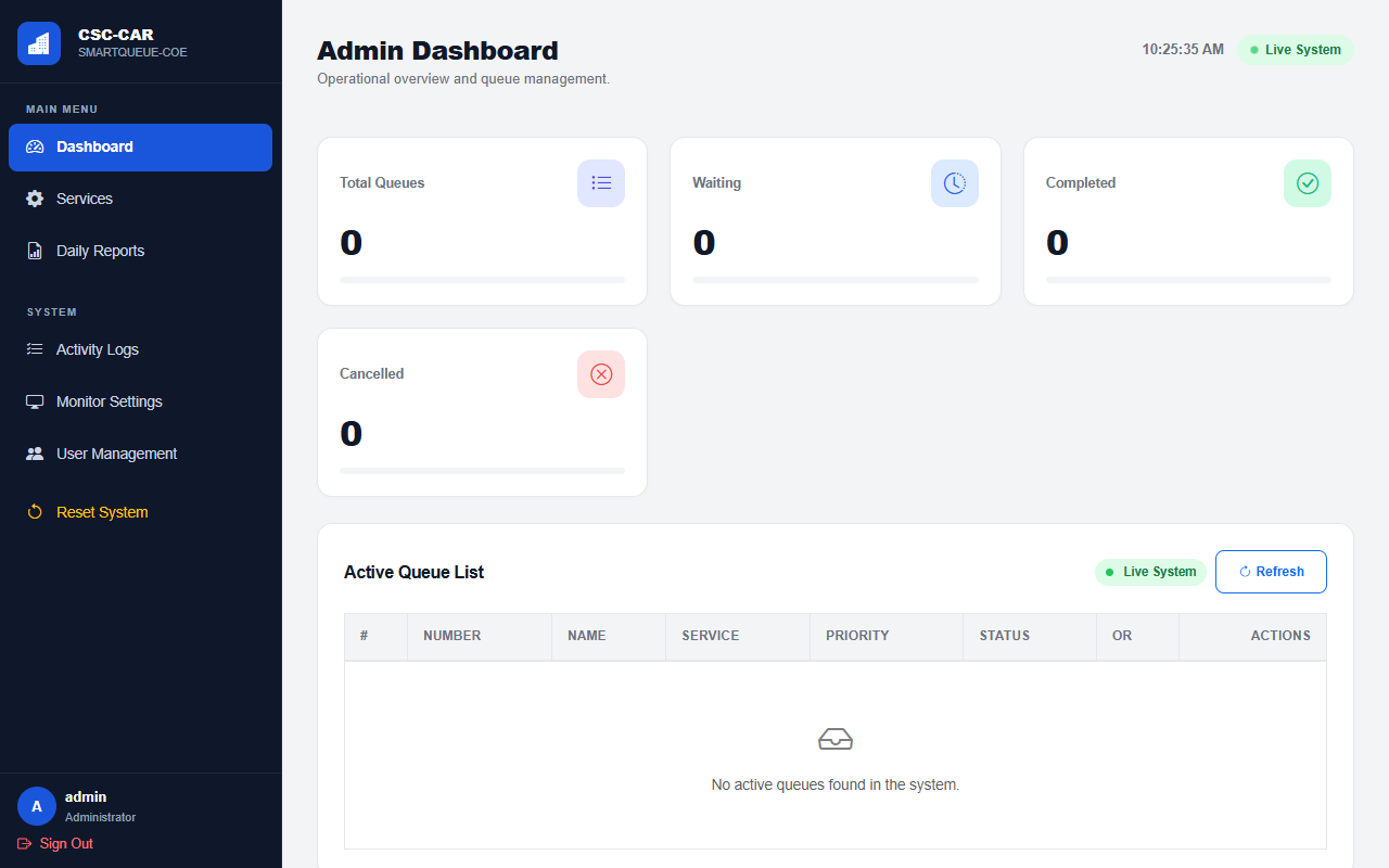 SmartQueue COE — CSC CAR Quick Queue System - Interface preview