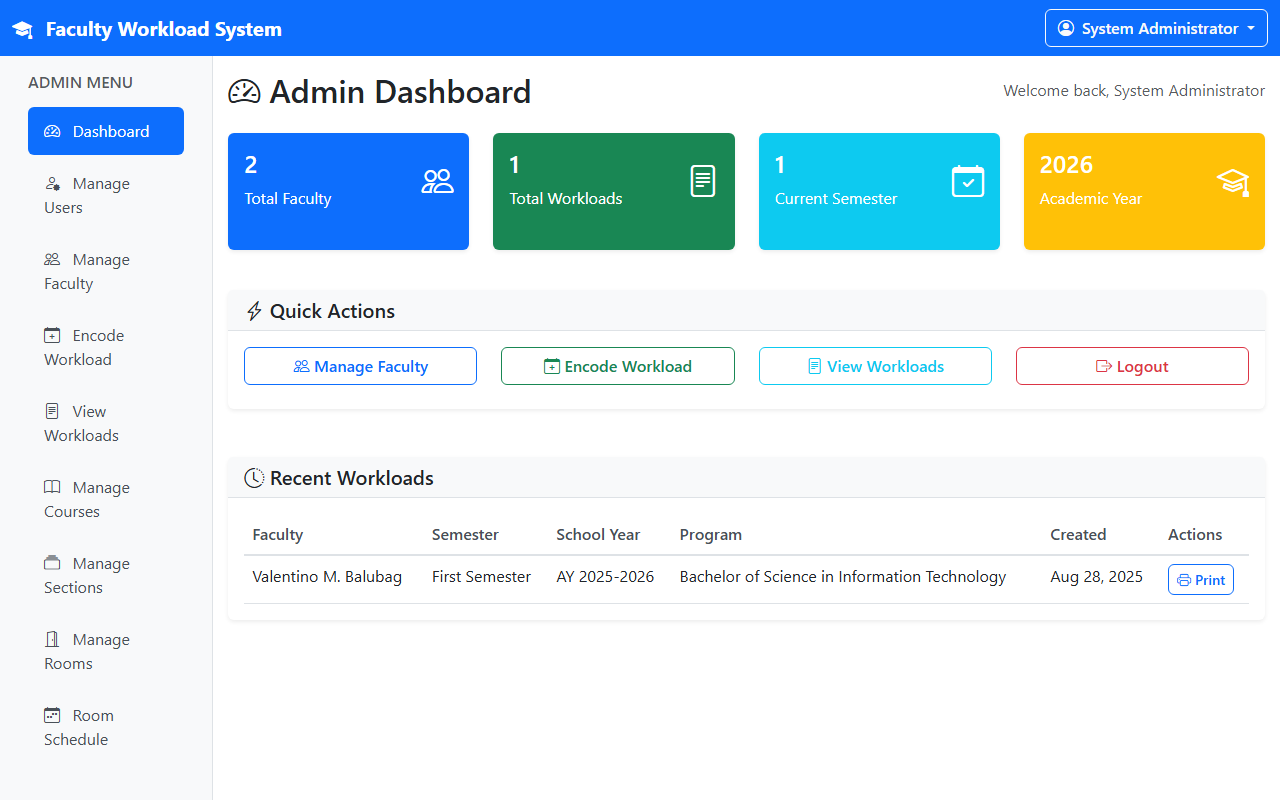 Faculty Workload & Teaching Load System - System preview